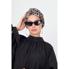 Hürrem Bone Pudra Çapraz Büzgülü Tesettür Bone Sandy Leopar Desen 2511_06