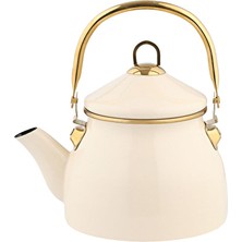 2 Adet  Hometime Emaye Kettle Demlik Krem 2 Litre