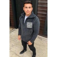 Nidam Butik Erkek Polar Fermuarlı Sweatshirt – Kapüşonsuz, Cepli, Yumuşak Dokulu, Oversize Rahat Kalıp, Kışlık Sıcak Tutan Fermuarlı Üst - Füme