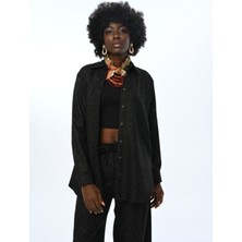 Orfeonegro Kadın Ince Çizgili Simli Oversize Kesim Gömlek