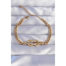 MCM Group 316L Çelik Gold Renk Zirkon Taşlı Kemer Tokası Model Zincir Bileklik - Lisinya