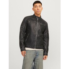 Jack & Jones Erkek Siyah Deri Ceket 12273226