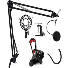 Mikrofon Standı Süspansiyonlu + Pop Filter 3'lü Set Telefon Tutucu Masa Standı 110 cm Ses Kayıt