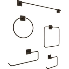 Banyo Yapışkanlı Aksesuar Seti Havluluk T.kağıtlık ve Peçetelik Kare Siyah 5 Li Set