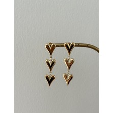 Marsel Sallantılı Üç Kalp Model Kararmaz Gold Çelik Küpe