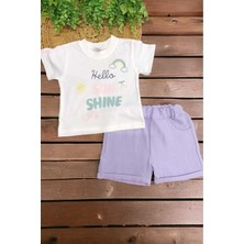 Dinamik çocuk Kız Bebek Güneş Desenli 2'li Alt Üst Müslin Şortlu Takım Yazlık Ince %100 Pamuk