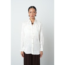 Orfeonegro Kadın Desenli Ekru Renk Düğme Detaylı Gömlek