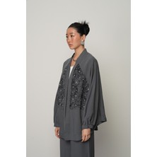 Orfeonegro Kadın Önü Gül Işlemeli Düz Renk Kimono