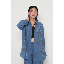 Orfeonegro Kadın Önü Boncuk ve Taş Işlemeli Oversize Gömlek