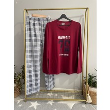 Rimoli Hawaii Baskılı Süprem Nefes Alabilen İnce Mevsimlik Kumaş Ekose Desen Uzun Kollu Pamuklu Erkek Pijama Takımı