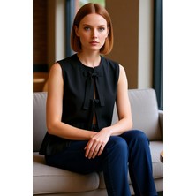 FRM Moda Bisiklet Yaka Dokuma Regular Düz Desen Casual Günlük Regular Askılı Kol Bluz
