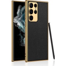 Zore Galaxy S23 Ultra Kılıf Deri Görünümlü Kenarları Elektroplating Kaplama Nxxa Fizyon Kapak-Siyah