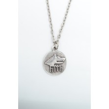 IDR Göktürkçe Türk - Kurt Madalyon Gümüş Kaplama Düz Zincir Kolye