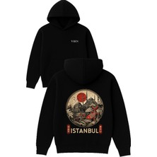 Vsrn Istanbul x Japan Tasarım Baskılı Oversize Siyah Kapüşonlu Sweatshirt