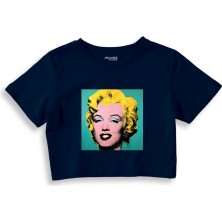 The Lucid Lab Andy Warhol / Marilyn Monroe Blue Crop Tişört - Lacivert