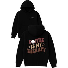 Vsrn Is My Therapy Tasarım Baskılı Oversize Siyah Kapüşonlu Sweatshirt