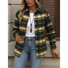 Arona Mdb Kadın Uzun Kollu Kare Desenli Önden Düğmeli Dokuma Gömlek