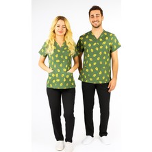 Nur Medikal Giyim Unisex Avokado Desenli Doktor Hemşire Diyetisyen Cerrahi Scrubs Üniforma Takımı