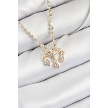 Claris Pirinç Zirkon Taşlı Sallantılı Göz Model Ezme Zincir Gold Renk Kadın Kolye