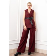 MissVina Deri Kuşak Kemerli Yelek ve Cepli Pantolon Takım 1282