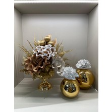 TASARIMHMODA Gold Renkli Cam Yapay Çiçekli 3 Parça Vazo Seti 10 cm Modern Tasarım