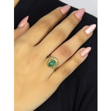 Esha Store Doğal Taş Yeşil Akik Doğal Taşlı Antik Model Kadın Ayarlanabillir Yüzük EUY82YA