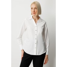 Ekol Kadın Polo Yaka Pamuklu Gömlek 3049 Ekru