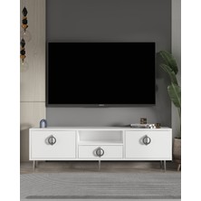 Demonte Decor 1319DROPDD-32 Tv Sehpası-Beyaz-Gümüş