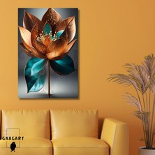 Gaagart Tekli Dikey Kanvas Tablo Bakır Turkuaz Lotus Çiçeği