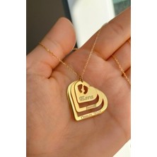 Özgür Takı 925 Ayar Gümüş 24 Ayar Altın Kaplama 3 Kalpli Kolye