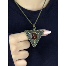 Esha Store Doğal Taş Akik Doğal Taşlı Üçgen Model Antik Kadın Kolye EUK41A
