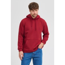 Polo State Erkek Bordo Standart Fit Normal Kesim Içi Polarlı 3 Iplik Kapüşonlu Pamuklu Sweatshirt