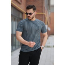 Etiler Collection Erkek Dikey Çizgili Ottoman Kumaş Kısa Kollu T-Shirt