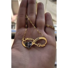 Özgür Takı 925 Ayar Gümüş 24 Ayar Altın Kaplama Resimli ve Isimli Sonsuzluk Kolye