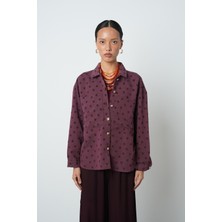 Orfeonegro Kadın Bordo Renk Çift Cepli Puantiye Desenli Gömlek - Ceket