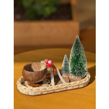 Maison Avf Doğal Rattan 4’lü Kış Dekoru Seti – Tepsi, Kupa, Bardak Altlığı, Mini Çam Ağacı