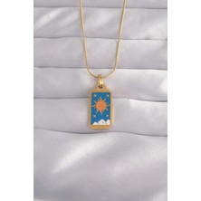 Claris 316L Çelik Gold Renk Mavi Mineli Güneş Model Tarot Kolye