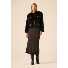 Ftz Women Bayan Peluş Mont  Siyah 31241