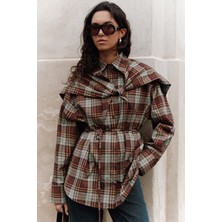 Manuka Üçgen Fularlı Oversıze Gömlek Ekose Yeşil