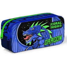 High Iki Bölmeli Erkek Çocuk Lacivert Yeşil Dragon Kalem Çantası Kalemlik