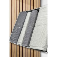 Çeyiz Diyarı Sevgi Hamam Takımı 4 Parça Krem - Gri