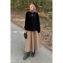 Lamelif Yaka Bağlama Detaylı Kazak Siyah