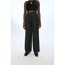 Orfeonegro Kadın Beli Lastikli Bol Paça Simli Düz Renk Pantolon