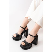 Asmi Shoes Kadın Platformlu Topuklu Ayakkabı Suni Deri Siyah 12 cm Yüksek Topuk