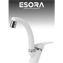 Beyaz Krom Mix Oynar Başlıklı Lavabo Bataryası Çift Su Grişli Çeşme Banyo Musluğu Mutfak Çeşmesi