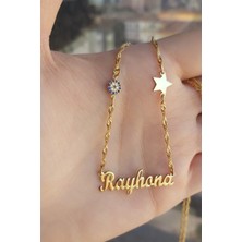 Özgür Takı 925 Ayar Gümüş 24 Ayar Altın Kaplama Nazar Boncuklu ve Yıldız Figürlü Isimli Kolye