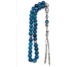 Taşmir Mavi Akik Doğal Taş Tesbih 8 mm Yuvarlak Kesim