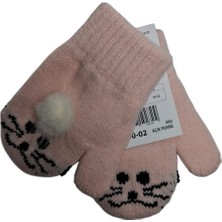 Spteks Kitti 1-3 Yaş Kız Çocuk Açık Pembe Renk Hayvan Desenli ve Figürlü Kışlık Örme Eldiven