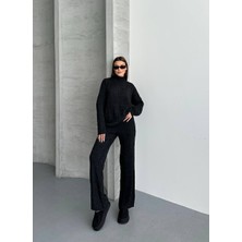 Zf Butik Kahve Atkılı Saç Örgülü Triko Pantolon Takım