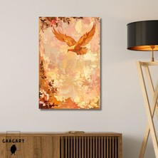 Gaagart Tekli Dikey Kanvas Tablo Çiçekler ve Kuş Portresi